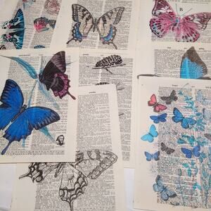 Butterfly Vintage Dictionary Prints, Colorful Butterfly Prints, Book Page Prints